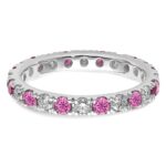 14k White Gold 3/4 carat Lab Grown Diamond VS/SI+ G+ and Lab Created Pink Sapphire Size 7.5 Eternity Band - Image 4