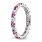 14k White Gold 3/4 carat Lab Grown Diamond VS/SI+ G+ and Lab Created Pink Sapphire Size 4 Eternity Band - Image 5