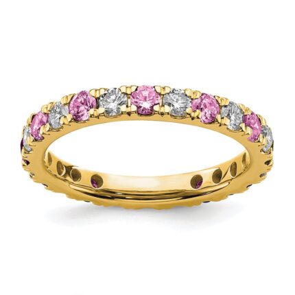 14k 3/4 carat Lab Grown Diamond VS/SI+ G+ and Lab Created Pink Sapphire Size 6 Eternity Band