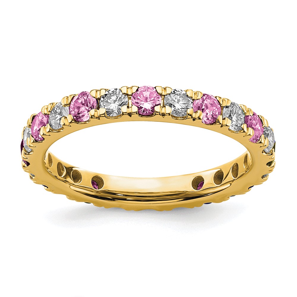 ET0048-CPS-070-7YAA-14.jpg 14k 7/8 carat Lab Grown Diamond VS/SI+ G+ and Lab Created Pink Sapphire Size 8.5 Eternity Band - Image 1