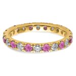 14k 7/8 carat Lab Grown Diamond VS/SI+ G+ and Lab Created Pink Sapphire Size 9 Eternity Band - Image 4