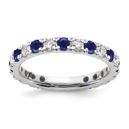 14k White Gold 3/4 carat Lab Grown Diamond VS/SI+ G+ and Lab Created Blue Sapphire Size 4 Eternity Band