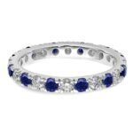 14k White Gold 3/4 carat Lab Grown Diamond VS/SI+ G+ and Lab Created Blue Sapphire Size 6.5 Eternity Band - Image 4