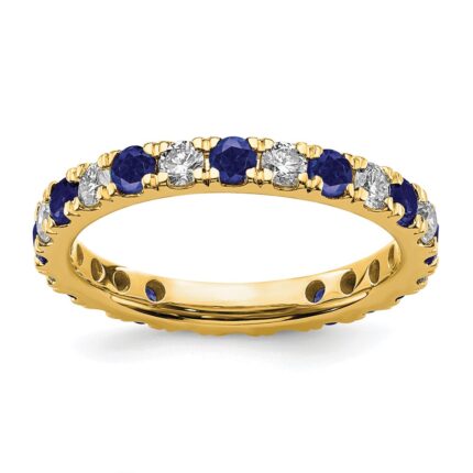 14k 3/4 carat Lab Grown Diamond VS/SI+ G+ and Lab Created Blue Sapphire Size 4.5 Eternity Band