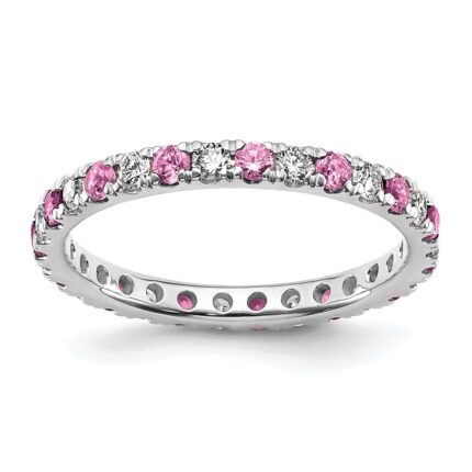 14k White Gold 1/2 carat Lab Grown Diamond VS/SI+ G+ and Lab Created Pink Sapphire Size 6.5 Eternity Band