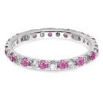 14k White Gold 1/2 carat Lab Grown Diamond VS/SI+ G+ and Lab Created Pink Sapphire Size 6 Eternity Band - Image 3