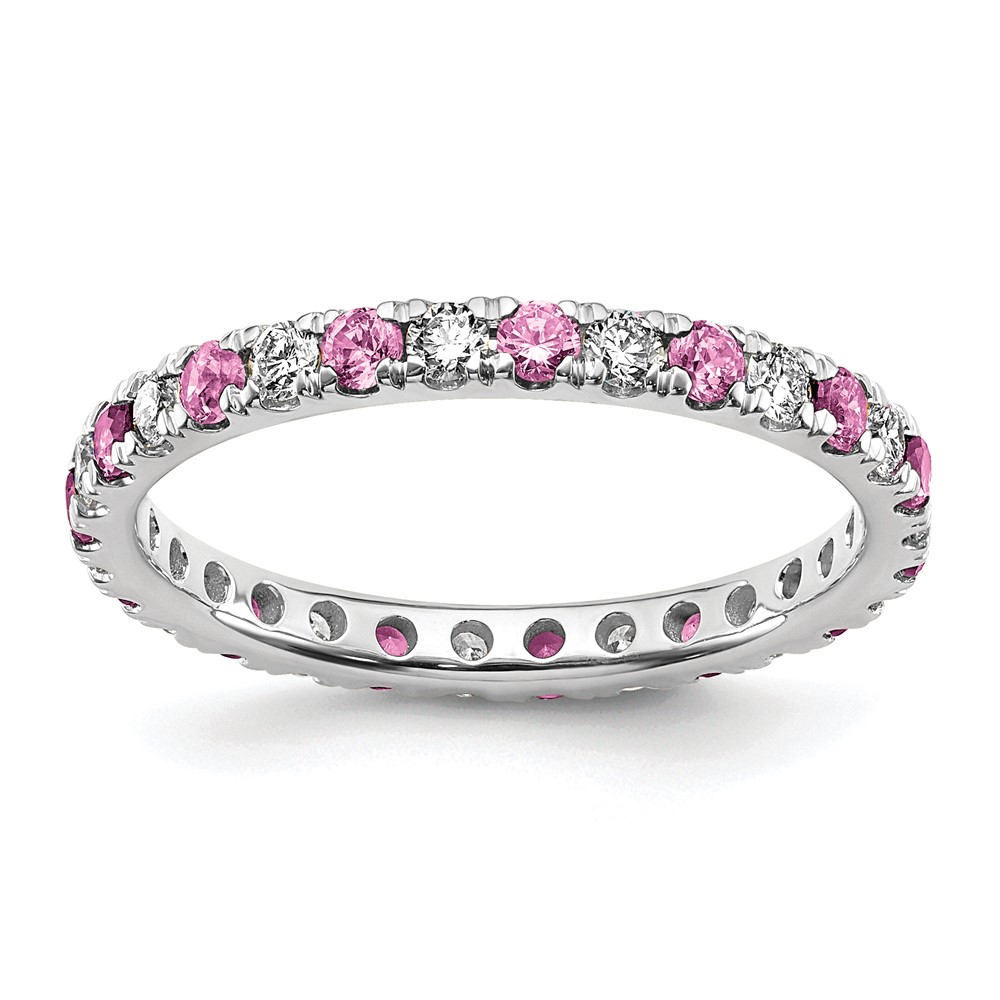 ET0049-CPS-050-7WAA.jpg 14k White Gold 3/8 carat Lab Grown Diamond VS/SI+ G+ and Lab Created Pink Sapphire Size 4.5 Eternity Band - Image 1