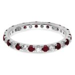 14k White Gold 1/2 carat Lab Grown Diamond VS/SI+ G+ and Lab Created Ruby Size 6 Eternity Band - Image 4