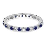 14k White Gold 3/8 carat Lab Grown Diamond VS/SI+ G+ and Lab Created Blue Sapphire Size 5 Eternity Band - Image 3