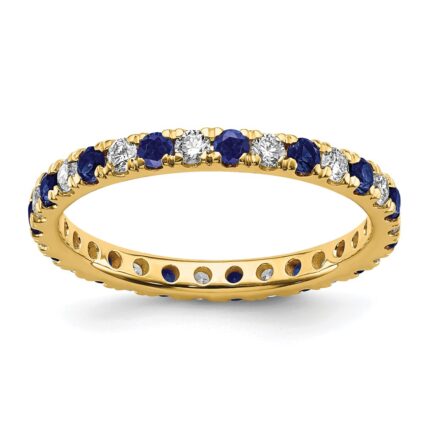 14k 3/8 carat Lab Grown Diamond VS/SI+ G+ and Lab Created Blue Sapphire Size 5 Eternity Band