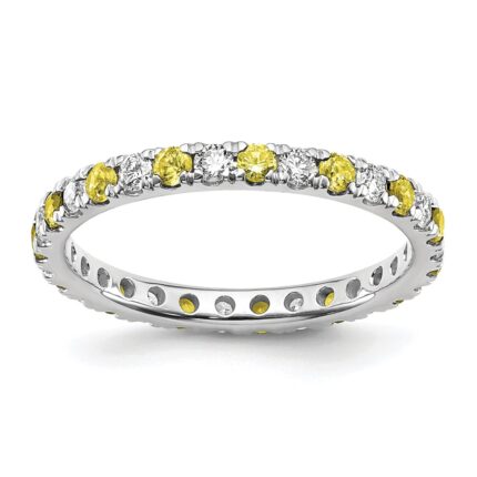 14k White Gold 1/2 carat Lab Grown Diamond VS/SI+ G+ and Lab Created Yellow Sapphire Size 8.5 Eternity Band