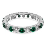 14k White Gold 1 carat Lab Grown Diamond VS/SI+ G+ and Lab Created Emerald Size 6.5 Eternity Band - Image 4