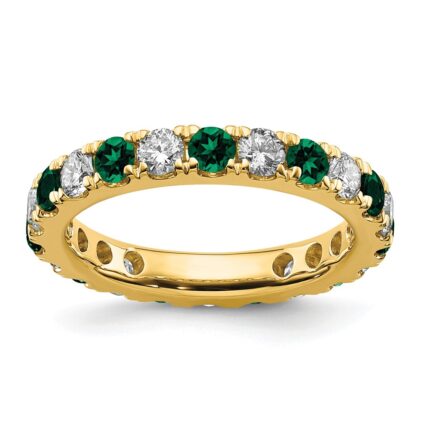 14k 3/4 carat Lab Grown Diamond VS/SI+ G+ and Lab Created Emerald Size 4.5 Eternity Band