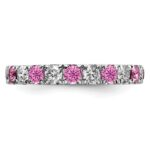 14k White Gold 1 carat Lab Grown Diamond VS/SI+ G+ and Lab Created Pink Sapphire Size 6.5 Eternity Band - Image 3