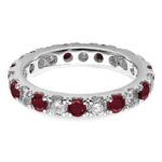 14k White Gold 1 1/5 carat Lab Grown Diamond VS/SI+ G+ and Lab Created Ruby Size 8.5 Eternity Band - Image 4