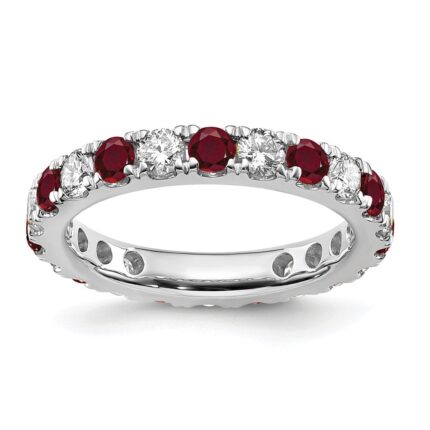 14k White Gold 1 1/5 carat Lab Grown Diamond VS/SI+ G+ and Lab Created Ruby Size 7.5 Eternity Band