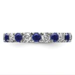 14k White Gold 1 carat Lab Grown Diamond VS/SI+ G+ and Lab Created Blue Sapphire Size 5 Eternity Band - Image 3