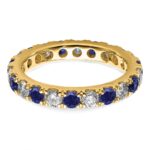 14k 1 carat Lab Grown Diamond VS/SI+ G+ and Lab Created Blue Sapphire Size 6.5 Eternity Band - Image 4