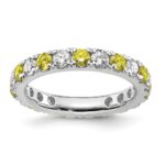14k White Gold 1 1/5 carat Lab Grown Diamond VS/SI+ G+ and Lab Created Yellow Sapphire Size 7 Eternity Band