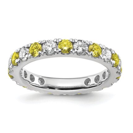 14k White Gold 1 1/5 carat Lab Grown Diamond VS/SI+ G+ and Lab Created Yellow Sapphire Size 8 Eternity Band