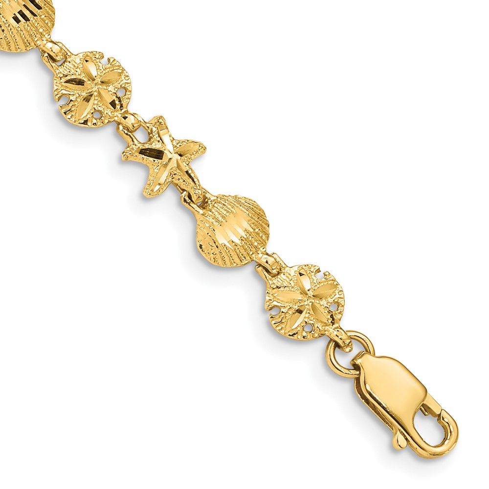 FB1269-7.jpg 14K Diamond-cut Starfish/Sand Dollar/Shell 7 inch Bracelet - Image 1