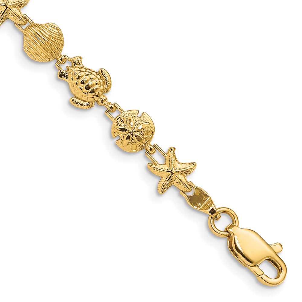 FB1279-7.jpg 14k Polished and Textured Sea Life 7 inch Bracelet - Image 1
