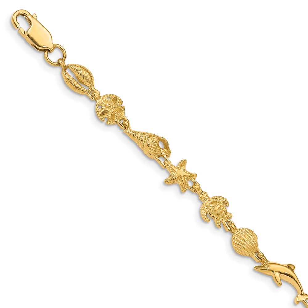 FB1443-7.25.jpg 14K Polished and Textured Sea Life 7.25 inch Bracelet - Image 1