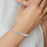 14K White Gold Polished and Textured Fancy Floral Link 7.5 inch Bracelet - Image 5