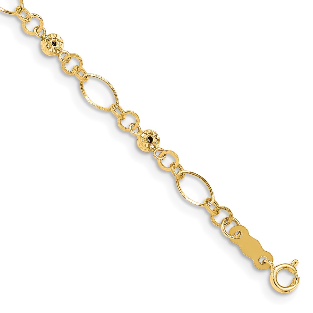 FB1467-7.5.jpg 14k Polished Diamond-cut Ovals and Donut Beads 7.5 inch Bracelet - Image 1