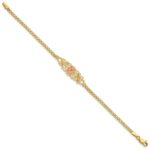14K Two-tone Brushed and Polished Flower with Butterflies and Bismark Chain 7 inch Bracelet - Image 2