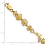 14K Polished Dolphin and Sea Shells 7 inch Bracelet - Image 3
