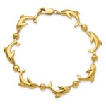 14k Polished Dolphin and Bead 7.5 inch Bracelet - Image 4