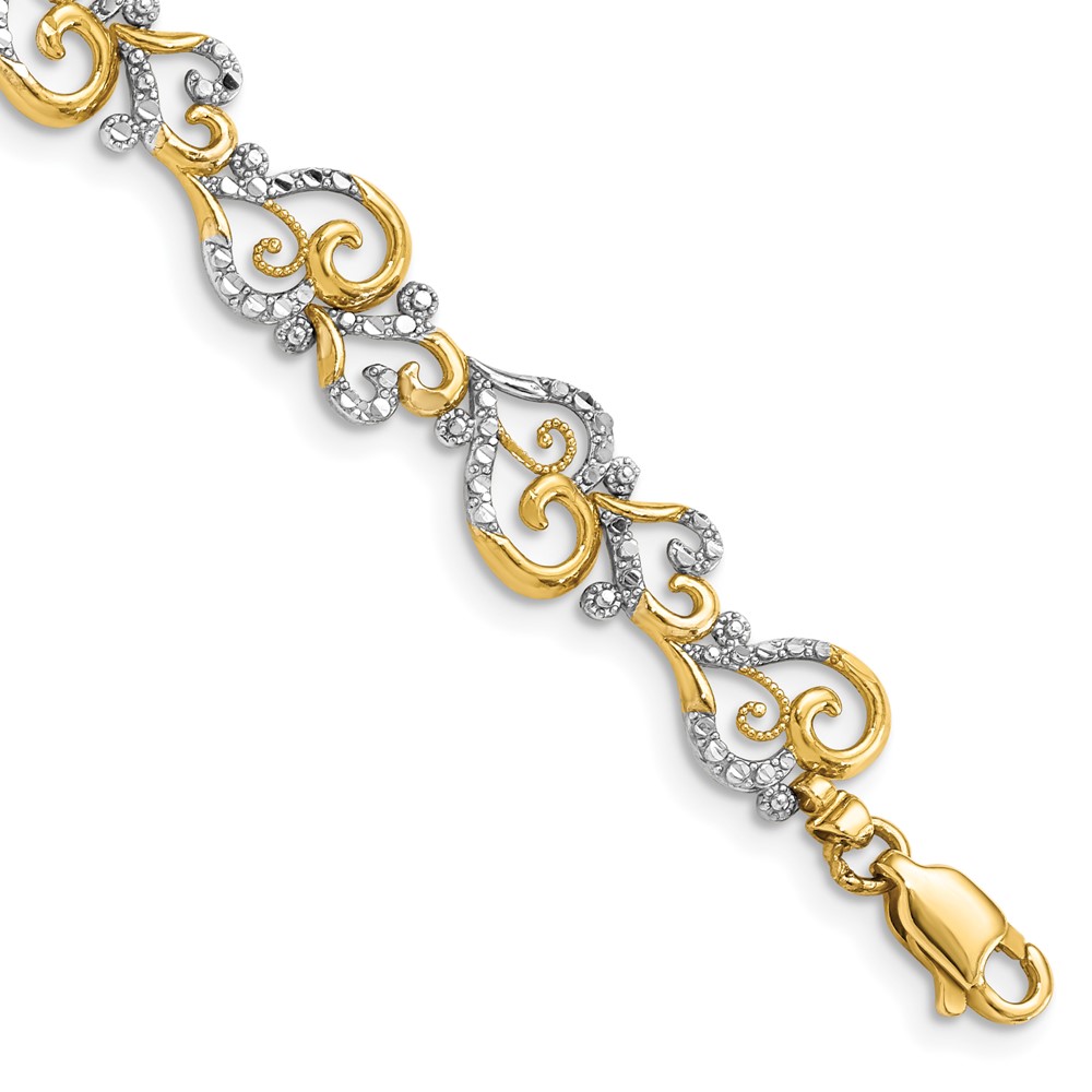 FB1852-7.5.jpg 14K and White Rhodium Diamond-Cut Fancy Swirls 7.5 inch Bracelet - Image 1
