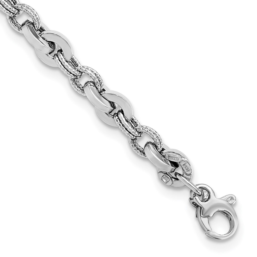 FB1916-8.jpg 14K White Gold Polished and Textured Fancy Link 8 inch Bracelet - Image 1