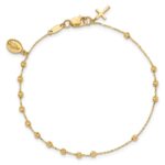 14K Polished and Diamond-cut Miraculous Medal and Cross 7.5 inch Rosary Bracelet - Image 4