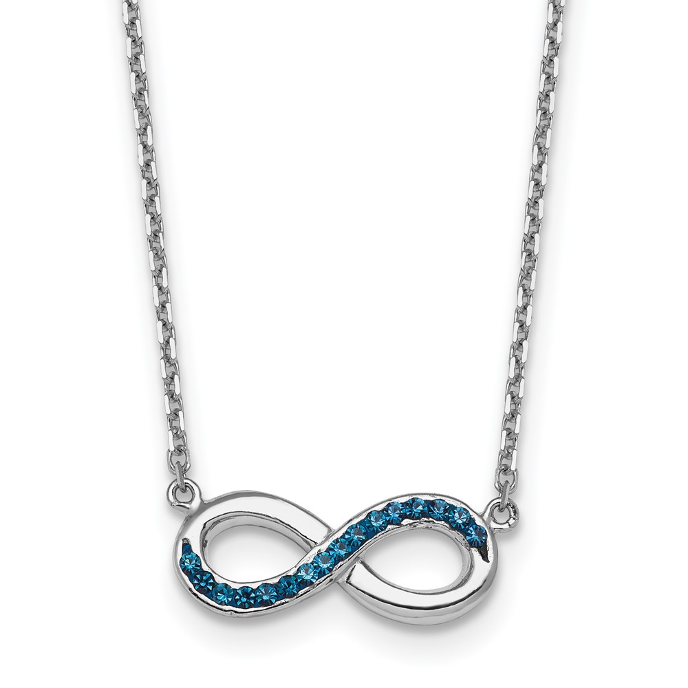 IN-228.jpg Sterling Silver Rhodium-Plated Polished Blue Crystal Eternity 16.5 inch with a 2 inch extention Necklace - Image 1