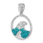 Sterling Silver Rhodium-Plated Polished Crystal Wave Whitecap Pendant - Image 4