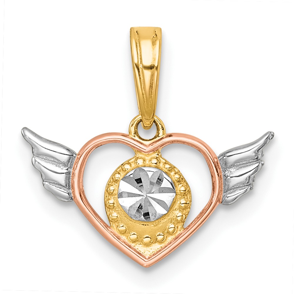 K10001.jpg 14k with White Rhodium and Rose-tone Heart With Wings Charm - Image 1