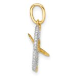 14k with White Rhodium Polished Flying Bird In Circle with Stars Charm - Image 2