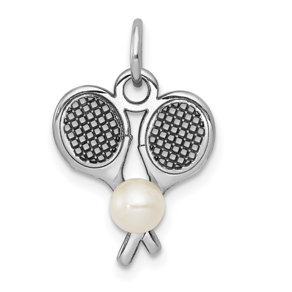 K1114.jpg 14K White Gold Tennis Racquets with Freshwater Cultured Pearl Ball Charm - Image 1