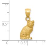 14K Satin Diamond-cut Cat Pendant - Image 3