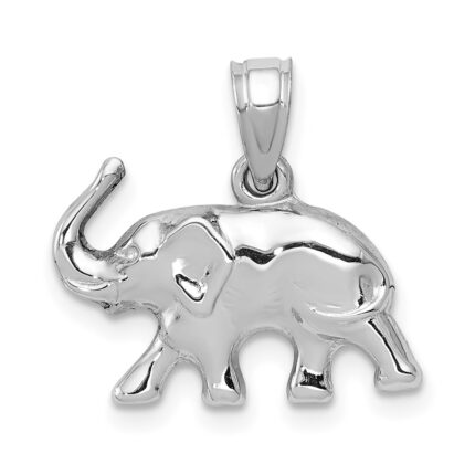 14k White Gold 3-D Polished Elephant Pendant