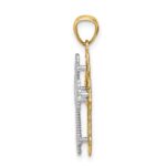 14K Two-tone Polished Filigree 2 Level Heart Cross Pendant - Image 2
