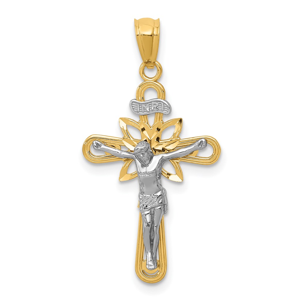 K5575.jpg 14K Two-tone and White Rhodium Small Passion Crucifix Pendant - Image 1