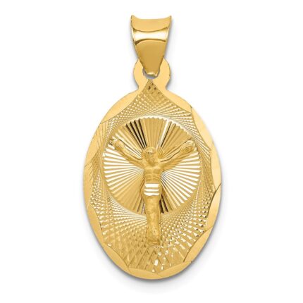 14K Polished Diamond-cut Corpus Oval Pendant