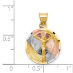 14K with Rose and White Rhodium Diamond-cut Corpus Circle Pendant - Image 3