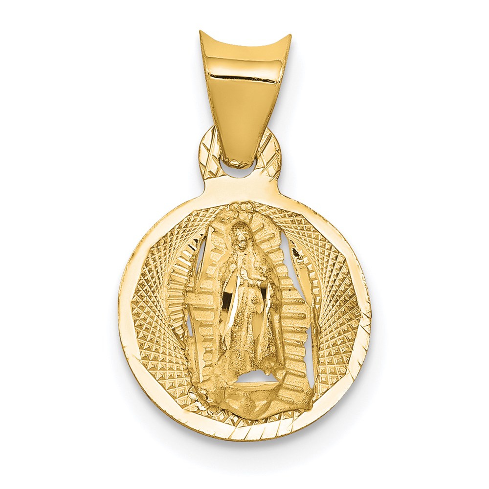 K5629.jpg 14K Polished Diamond-cut Semi-solid Our Lady Of Guadalupe Round Pendant - Image 1