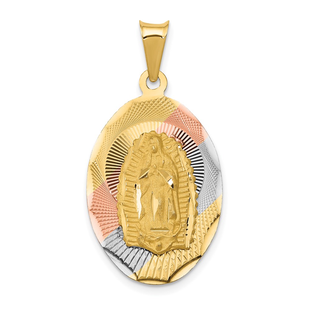 K5639.jpg 14K with Rose and White Rhodium Diamond-cut Solid Our Lady Of Guadalupe Oval Pendant - Image 1