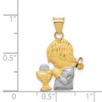 14K and White Rhodium Diamond-cut Girl Communion Semi-solid Pendant - Image 4
