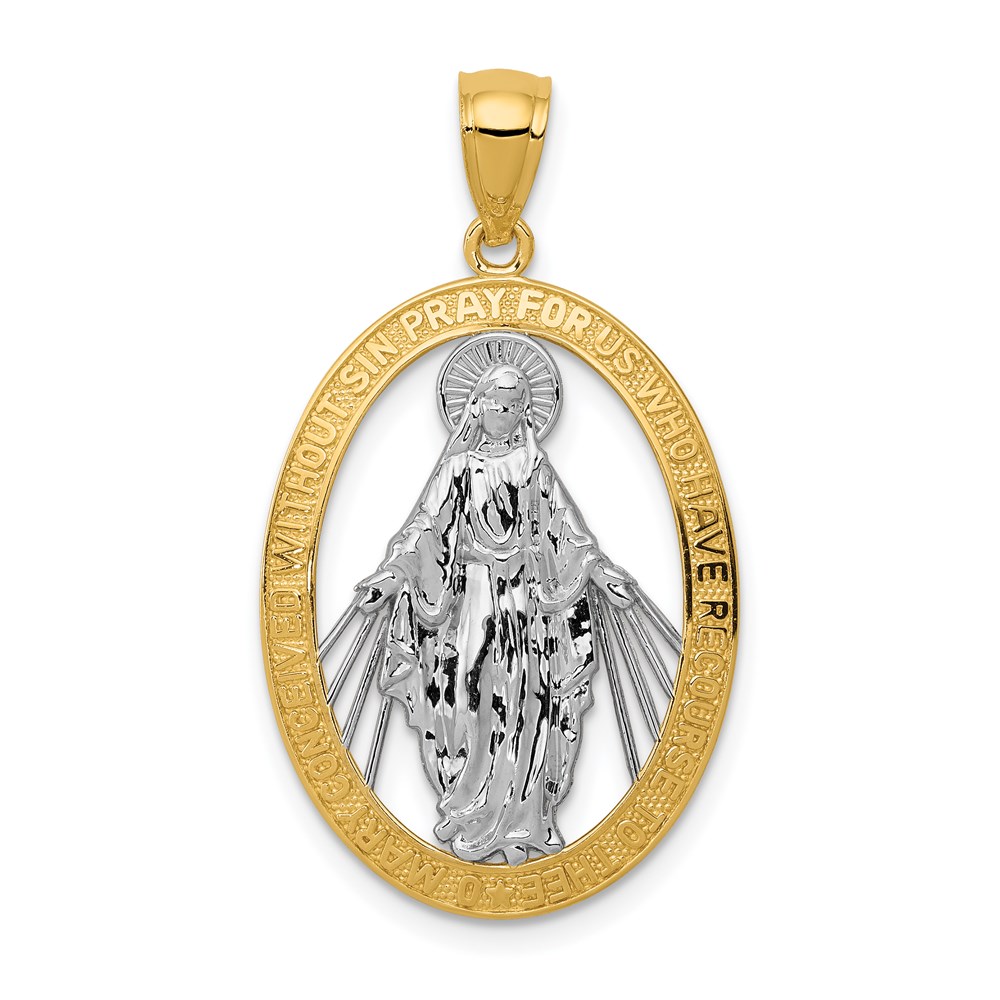 K6352.jpg 14K and White Rhodium Polished Cut-out Miraculous Medal Oval Pendant - Image 1